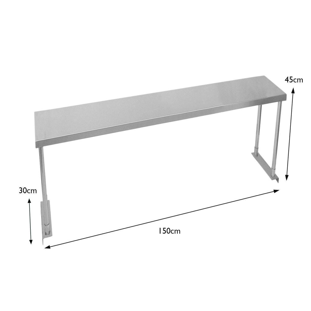 Ripiano per tavolo da cucina in acciaio inox, lungo 150 cm, con finitura lucida, resistente e facile da pulire, ideale per ristoranti
