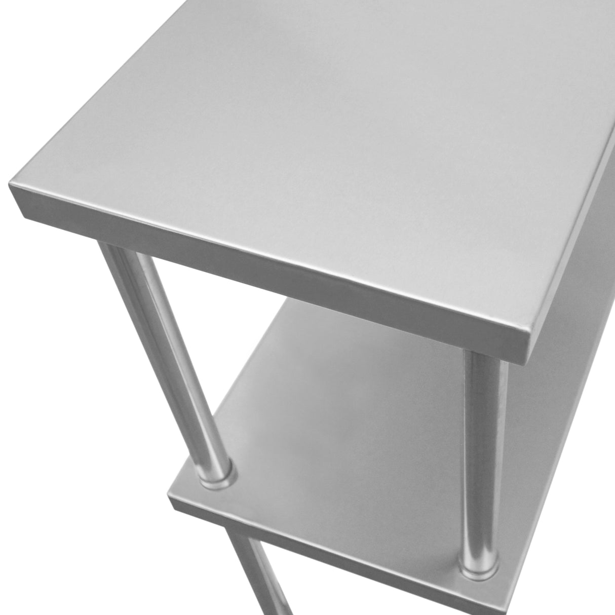 Ripiano per tavolo da cucina KuKoo in alluminio lucido, doppio strato, con supporti metallici, ideale per ristoranti e cucine professionali