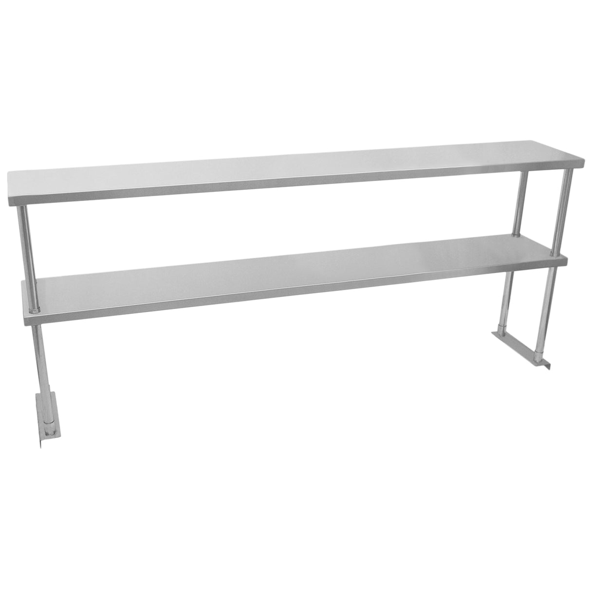 Ripiano doppio in acciaio inox per tavolo da cucina, lungo 180 cm, con finitura lucida e design elegante e funzionale