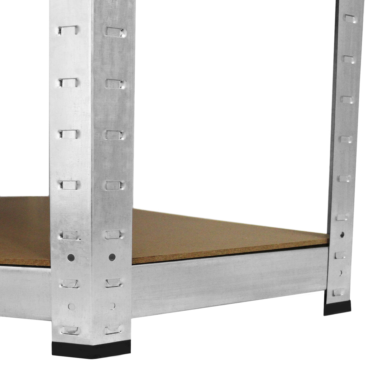 Scaffale ad angolo Galwix in acciaio grigio senza bulloni, con ripiano in legno, design moderno e struttura robusta, ideale per spazi ridotti