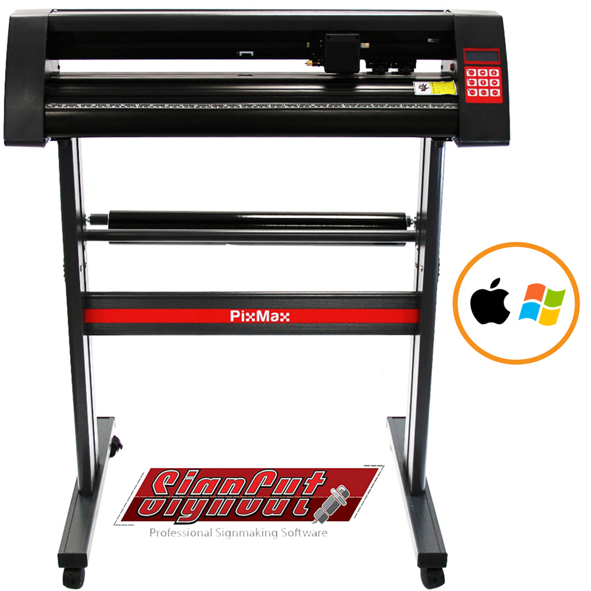 Taglierina per vinile PixMax con struttura nera, dettagli rossi, compatibile con Mac e Windows, ideale per creazioni personalizzate