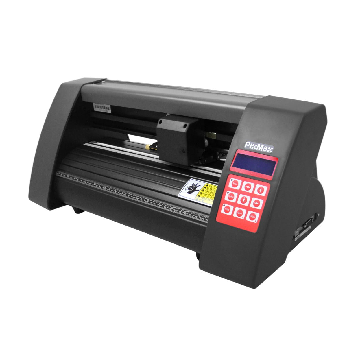 Taglierina per vinile 360mm con corpo nero, pannello di controllo rosso e display, progettata per tagli precisi e dettagliati