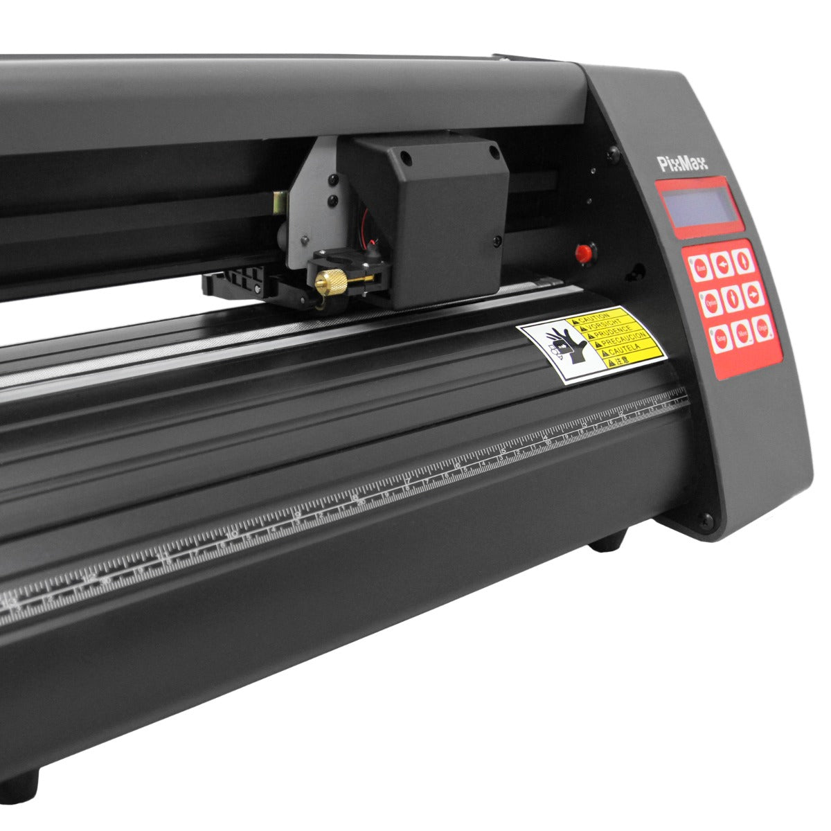 Taglierina per vinile nera da 360 mm con display rosso, testa di taglio e base liscia per un'accurata lavorazione dei materiali
