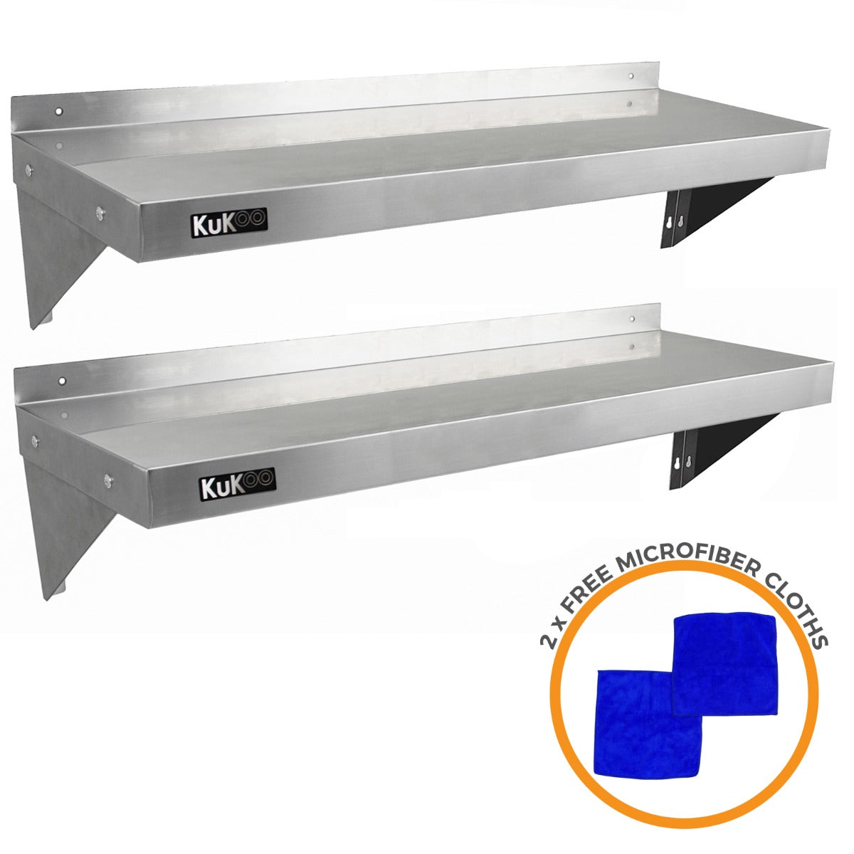 Tavolo da cucina commerciale in acciaio inox da 150 cm con due mensole a muro di 125 cm, superficie liscia e resistente, ideale per ristoranti