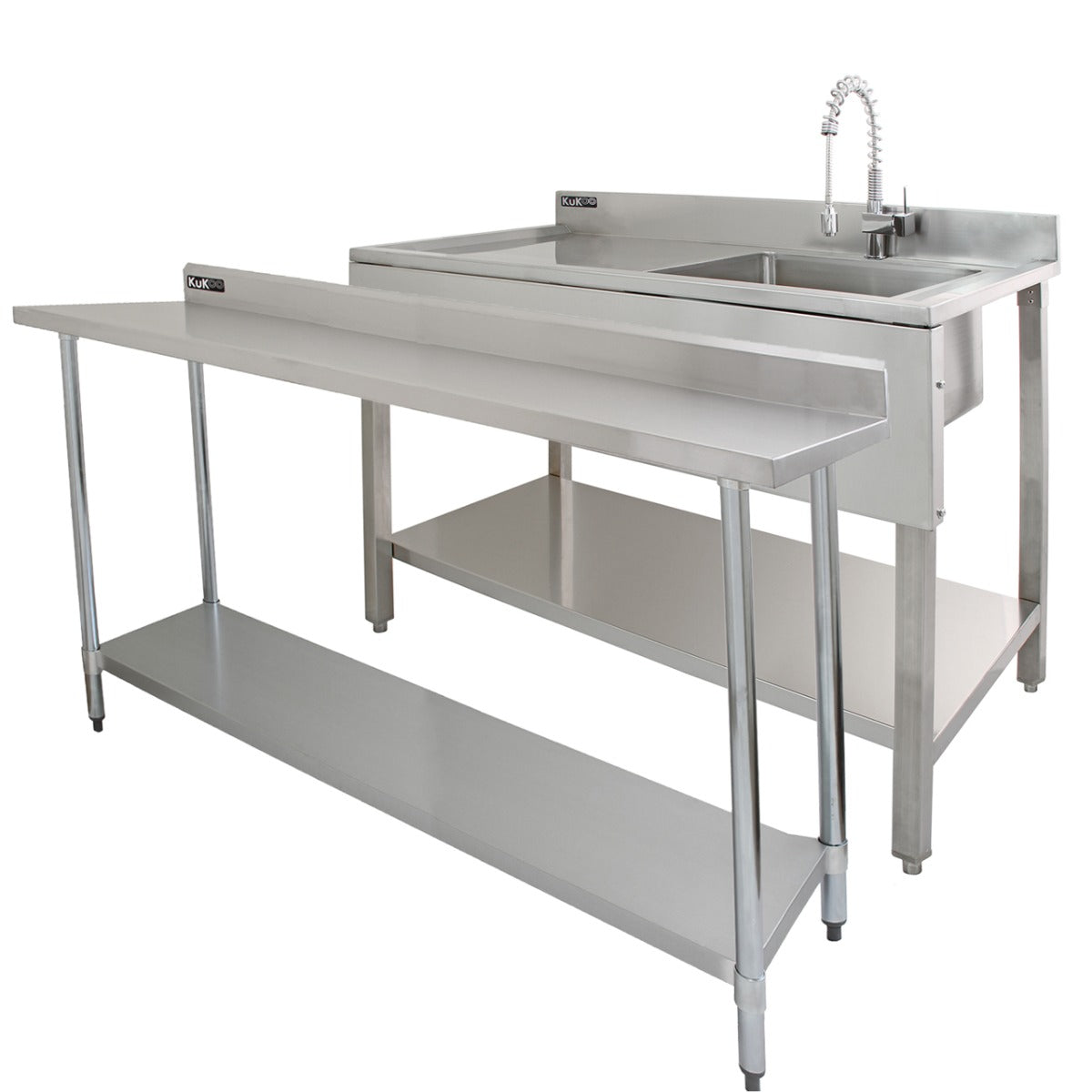 Tavolo da Cucina Commerciale 180cm & 2 Mensole a Muro da 125cm