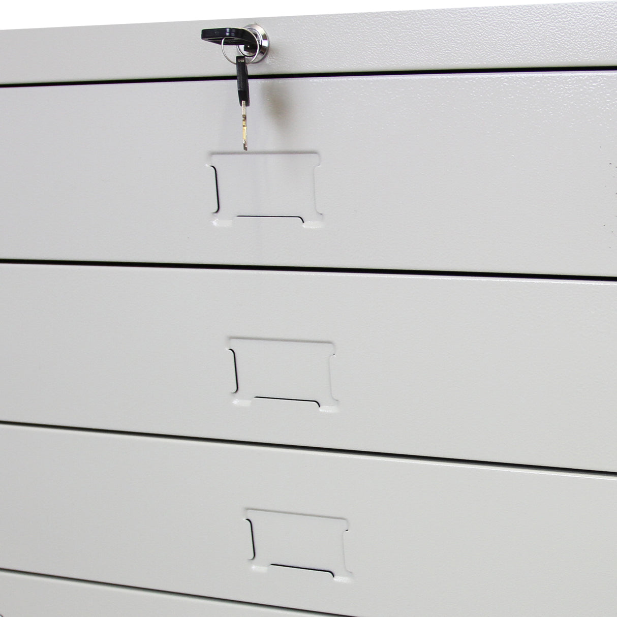 Cassettiera da architetto A1 in metallo grigio, con tre cassetti e serratura, design moderno e finitura liscia e resistente