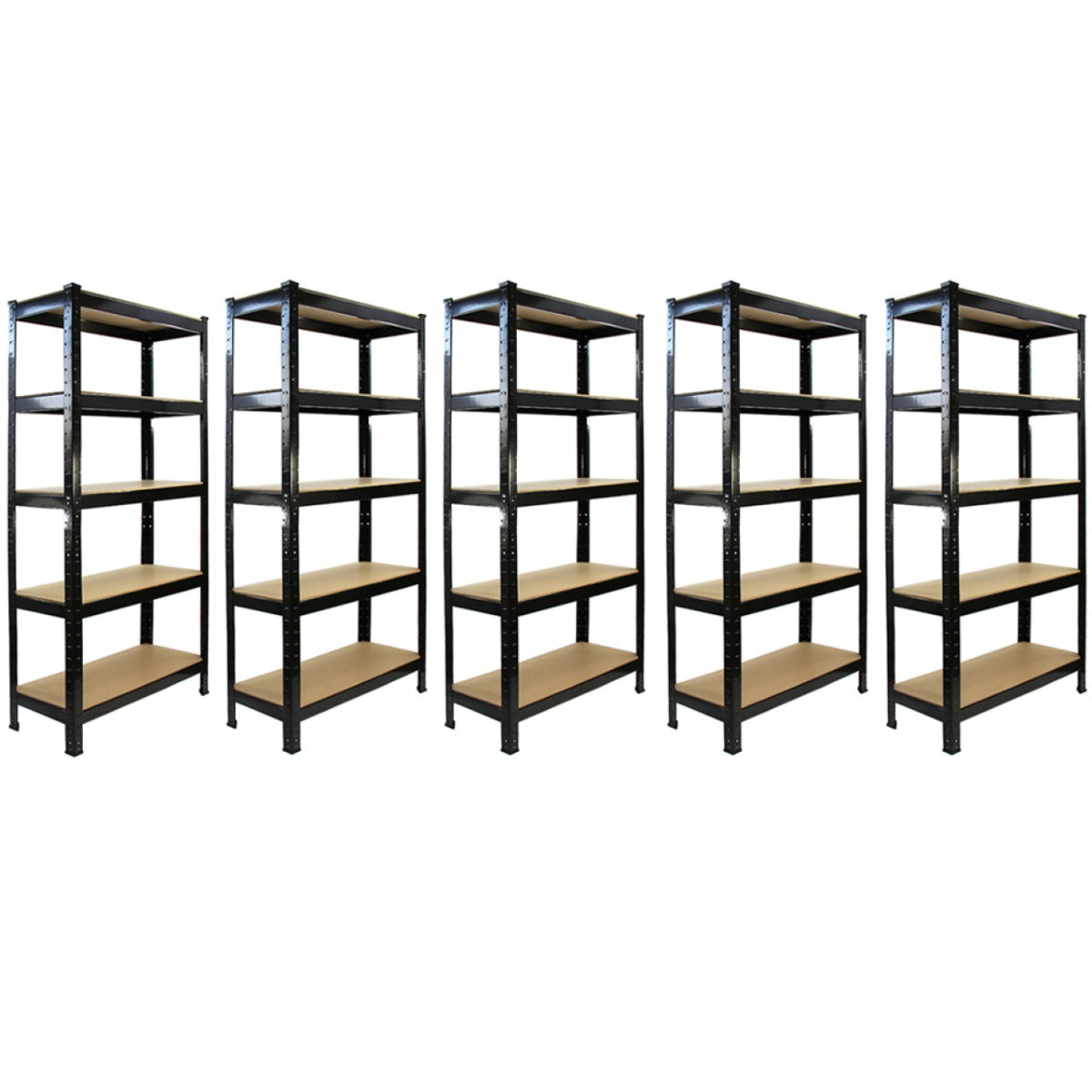 Scaffale da garage ad incastro T-Rax, nero, 75cm x 30cm, composto da 5 pezzi con ripiani in legno chiaro e struttura robusta in metallo