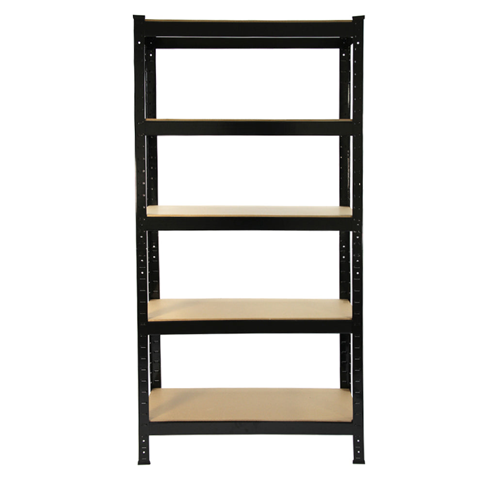 Scaffale da garage nero in metallo con cinque ripiani in legno, misura 75cm x 30cm, design robusto e funzionale per stoccaggio organizzato