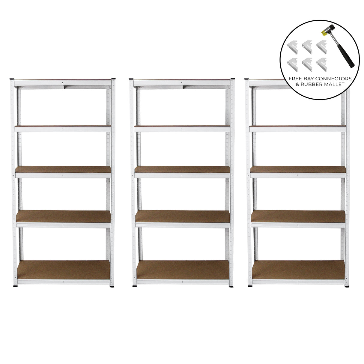 Scaffale da garage bianco ad incastro, 3 pezzi, con ripiani in legno, design robusto e pratico per organizzare spazi di stoccaggio
