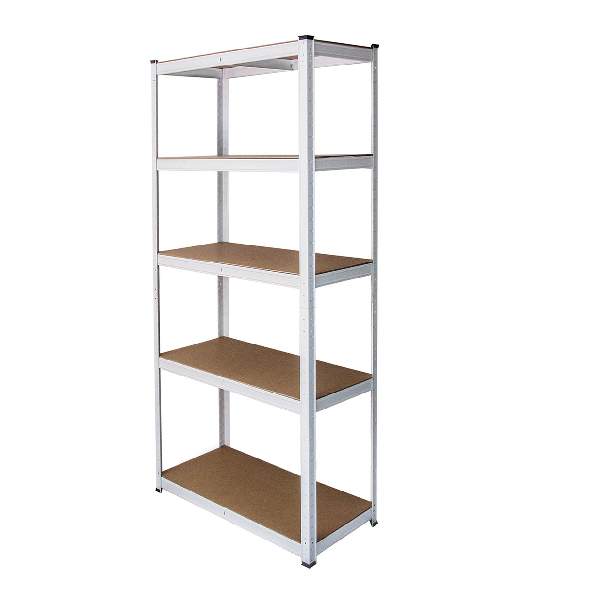 Scaffale da garage ad incastro E-Rax bianco, 90cm x 40cm, con quattro ripiani in MDF, design robusto e moderno per organizzare spazi