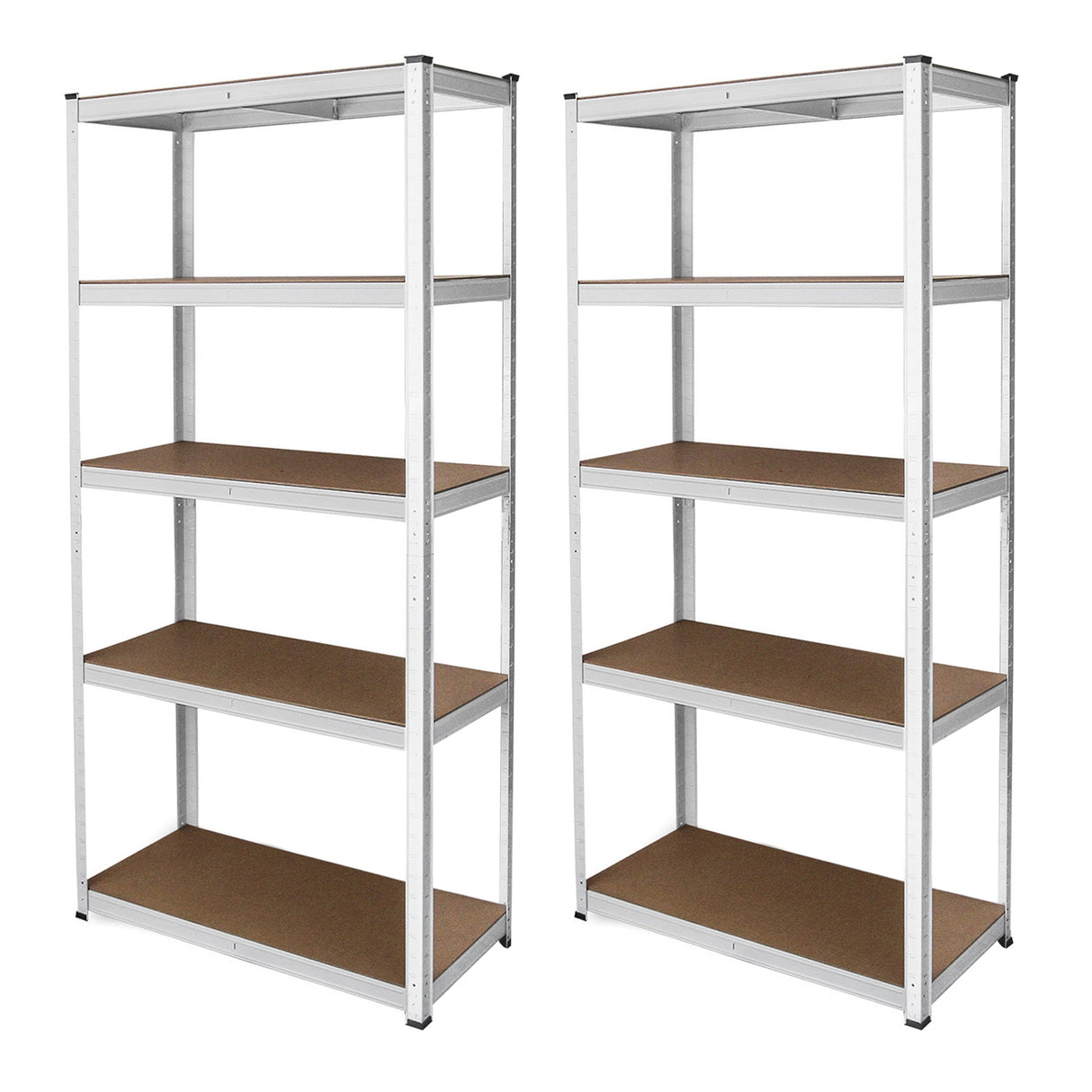 Scaffale da garage bianco in metallo con ripiani in truciolato, design ad incastro, dimensioni 90cm x 40cm, set di 2 pezzi