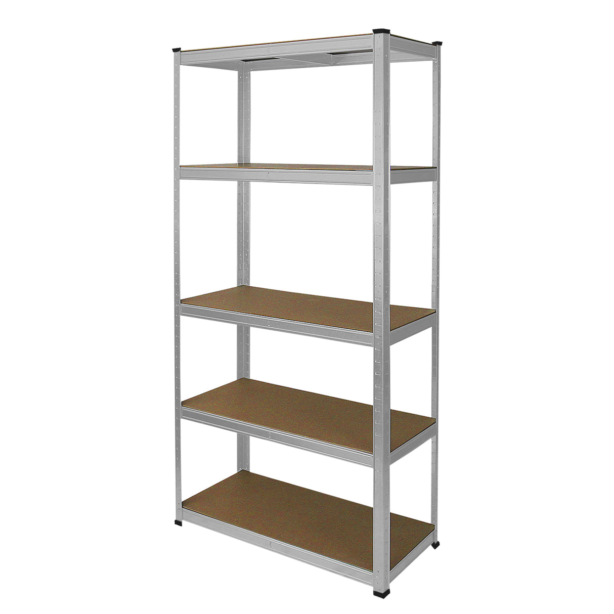 Scaffale da garage galvanizzato ad incastro, 90cm x 40cm, con quattro ripiani in legno, struttura robusta e finitura metallica lucida