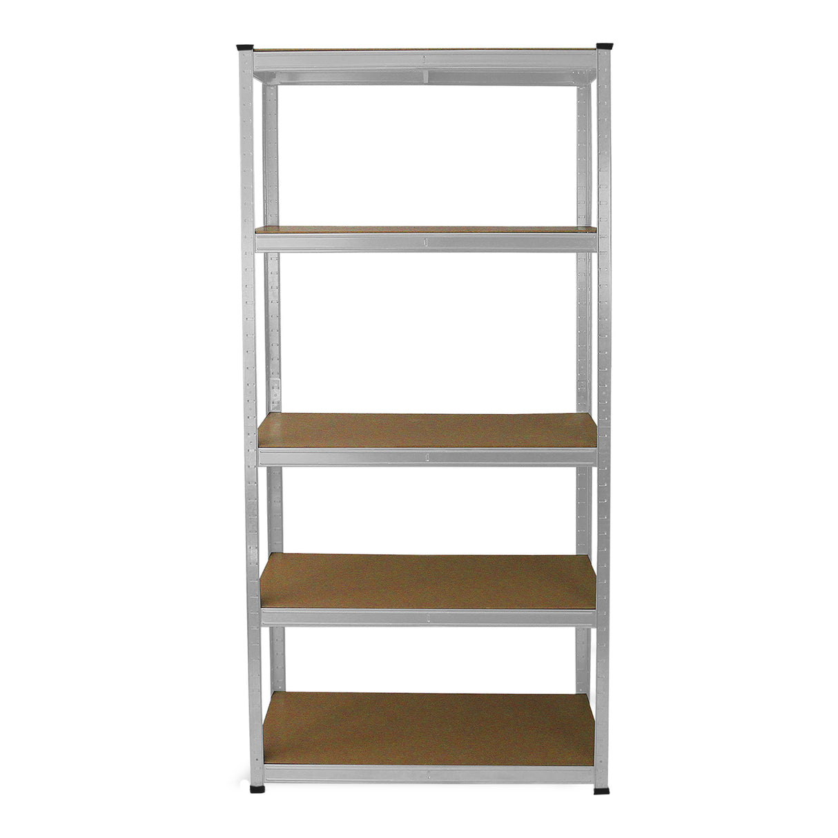 Scaffale da garage galvanizzato E-Rax, 90cm x 40cm, con cinque ripiani in truciolato, struttura robusta e finitura argentata lucida
