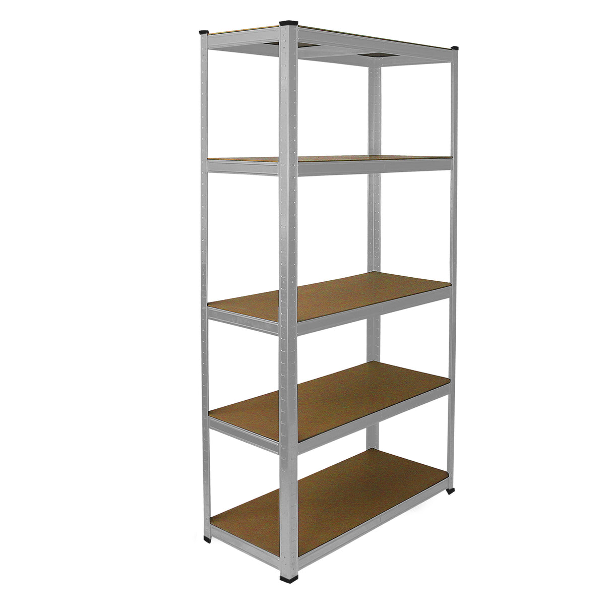 Scaffale da garage galvanizzato ad incastro, 90cm x 40cm, con quattro ripiani in legno, struttura robusta e finitura metallica lucida