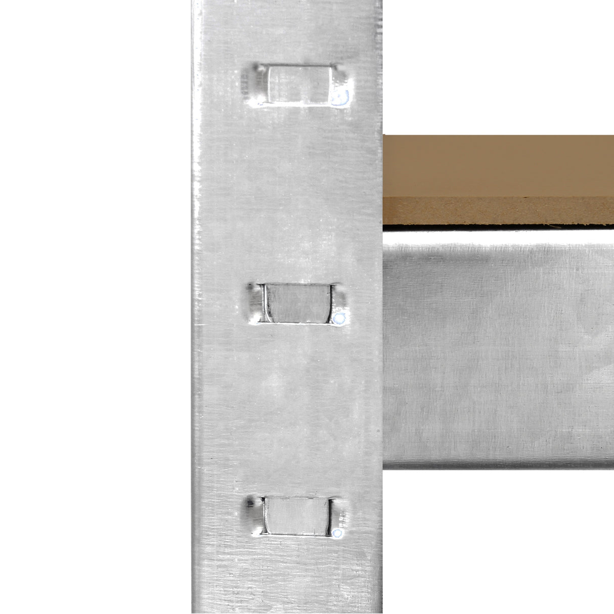 Scaffale da garage galvanizzato E-Rax, struttura robusta in metallo grigio, dettagli di incastro per una facile assemblaggio e stabilità