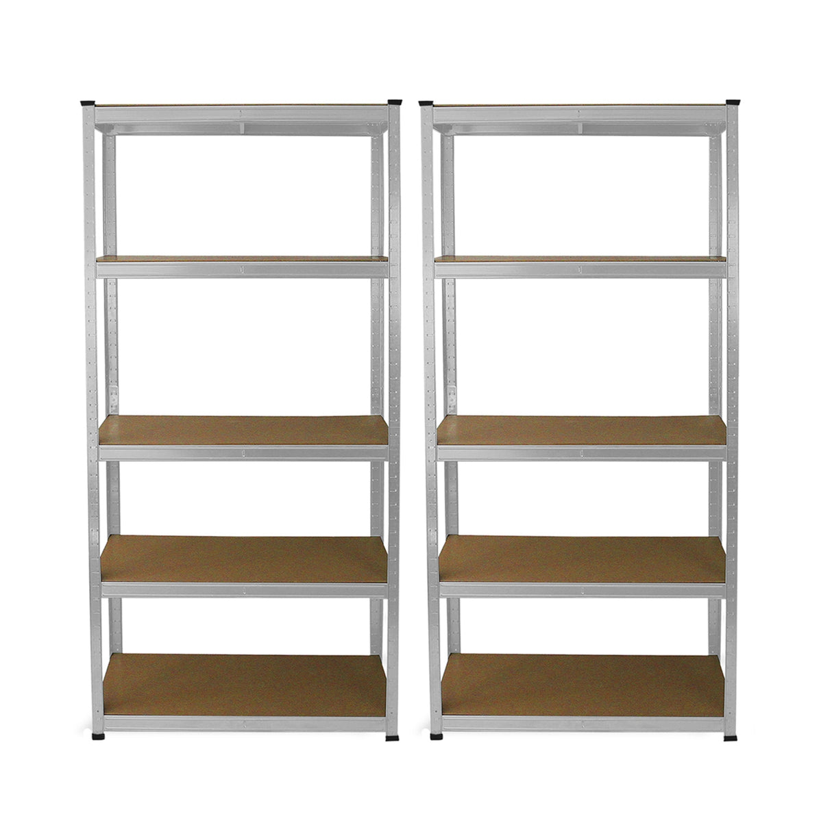 Scaffale da garage galvanizzato ad incastro, 90cm x 40cm, con sei ripiani in legno, struttura robusta e finitura metallica lucida