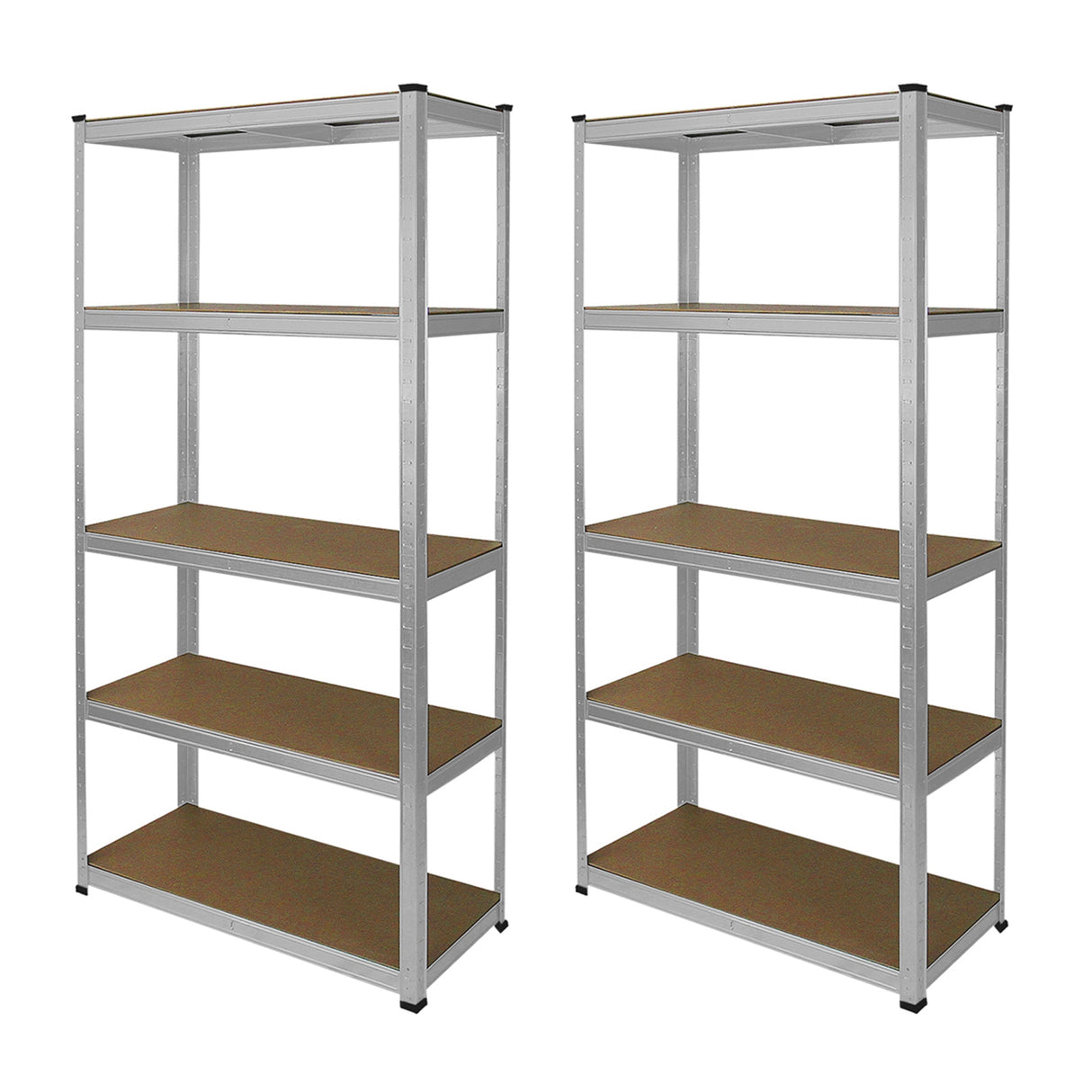Scaffale da garage galvanizzato ad incastro, 90cm x 40cm, con ripiani in legno, finitura metallica lucida e design robusto, due pezzi