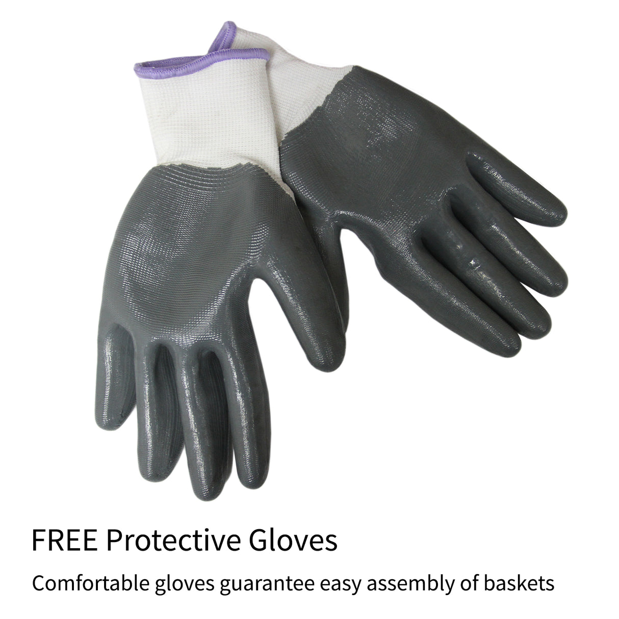 Guanti protettivi grigi e bianchi, progettati per un'ottima presa e comfort, ideali per assemblare gabbioni metallici da giardino