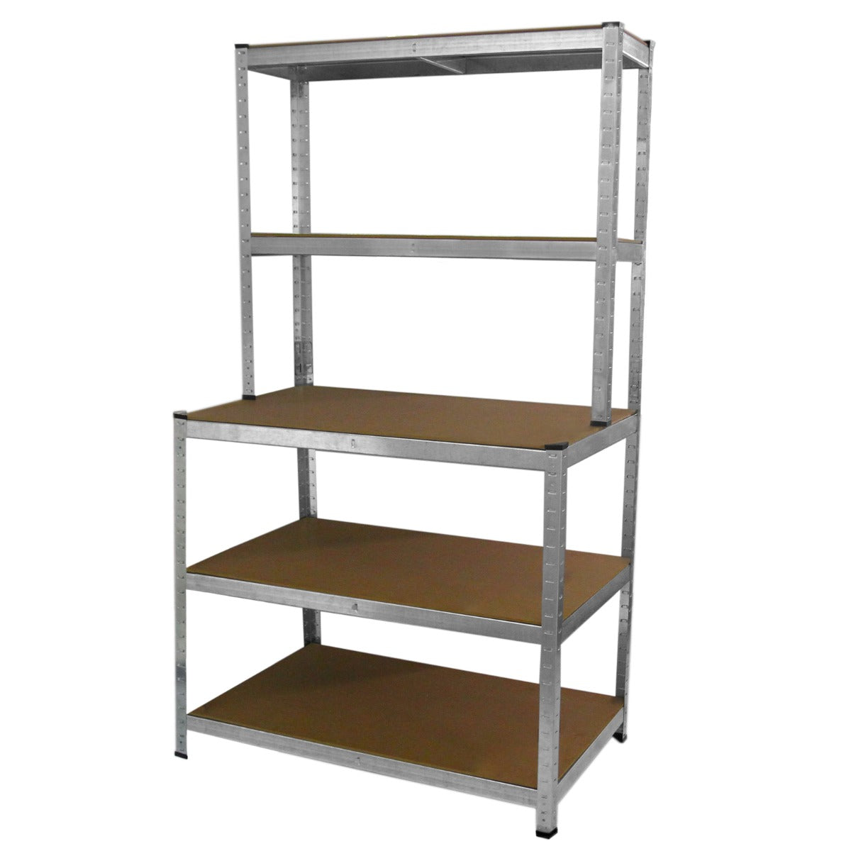 Scaffale da garage galvanizzato ad incastro, 90cm x 30cm, con quattro ripiani in legno e struttura metallica resistente e lucida