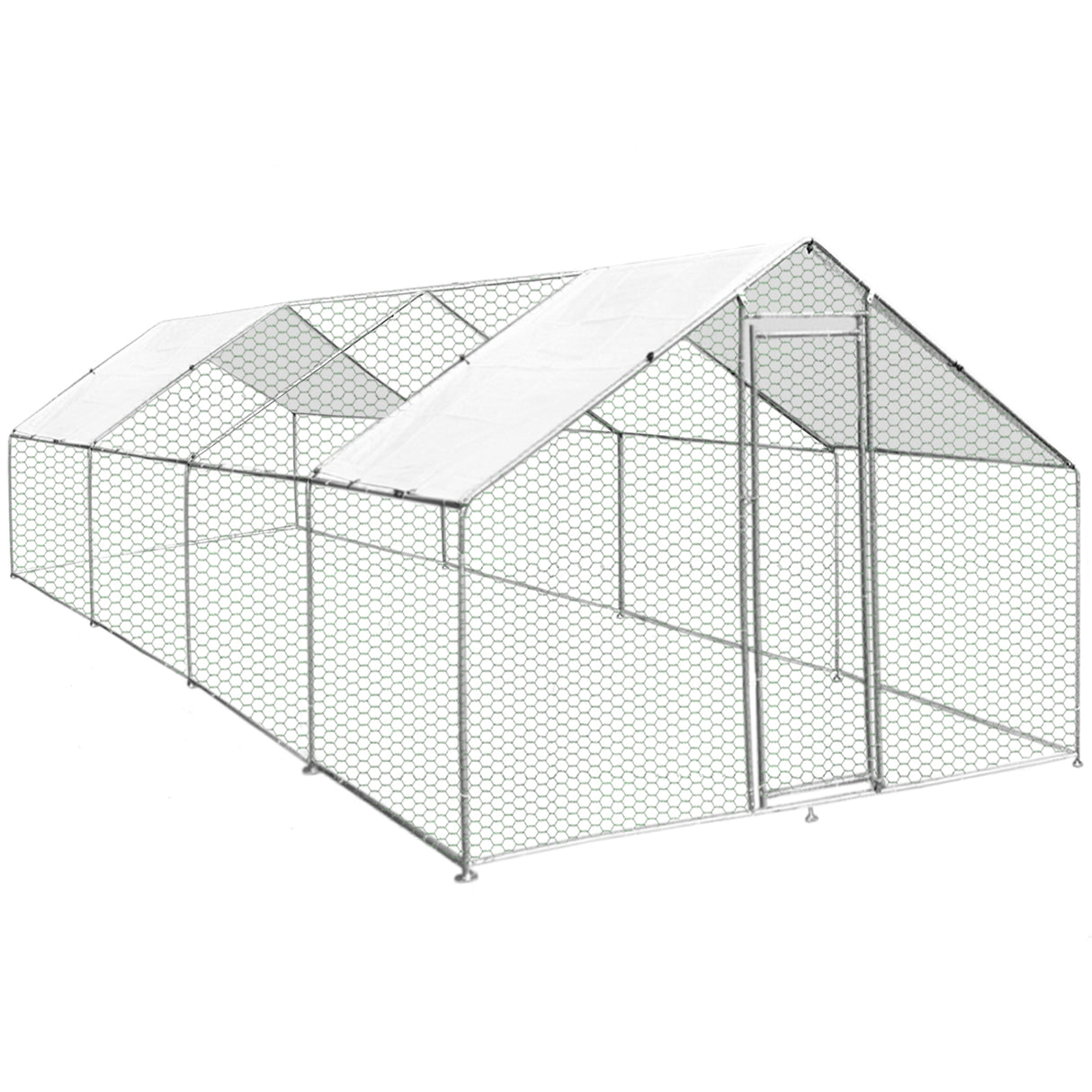 Recinzione per pollaio 4x8m in rete metallica zincata, struttura leggera con tetto bianco, ideale per allevamento all'aperto di animali
