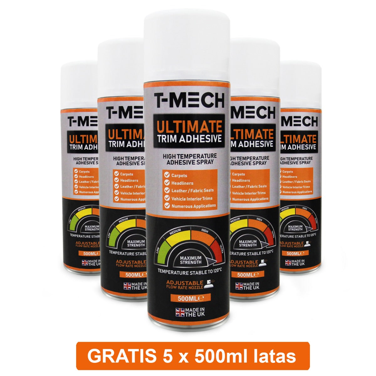 Spray adesivo T-MECH Ultimate, confezione da 500ml, per tappezzeria e furgoni, resistente a temperature elevate, pratico e versatile