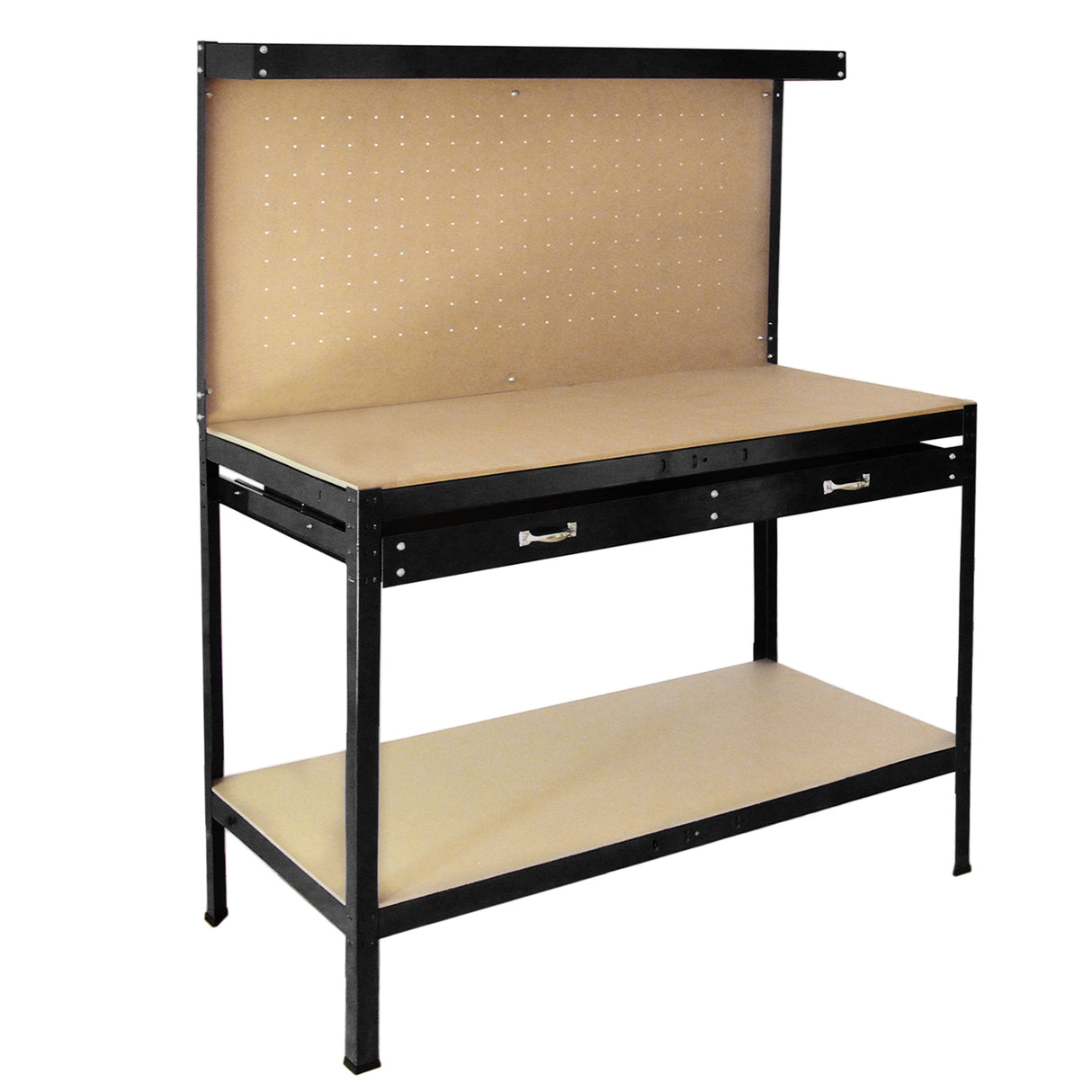 Banco da Lavoro con Parete Porta Attrezzi e Cassetto - Nero