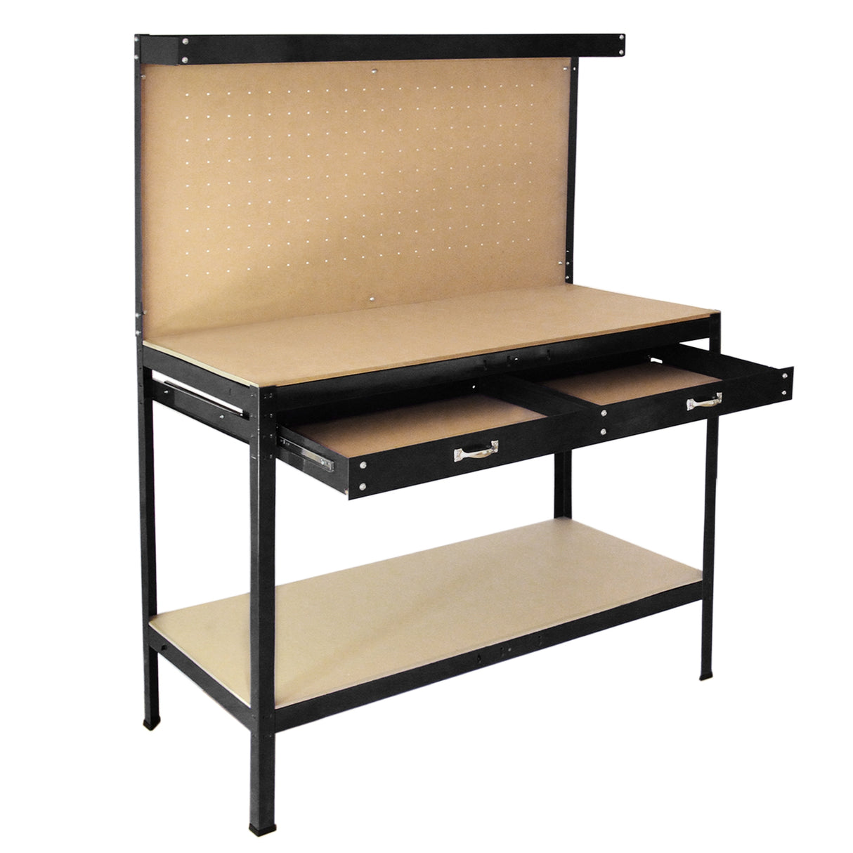 Banco da Lavoro con Parete Porta Attrezzi e Cassetto - Nero