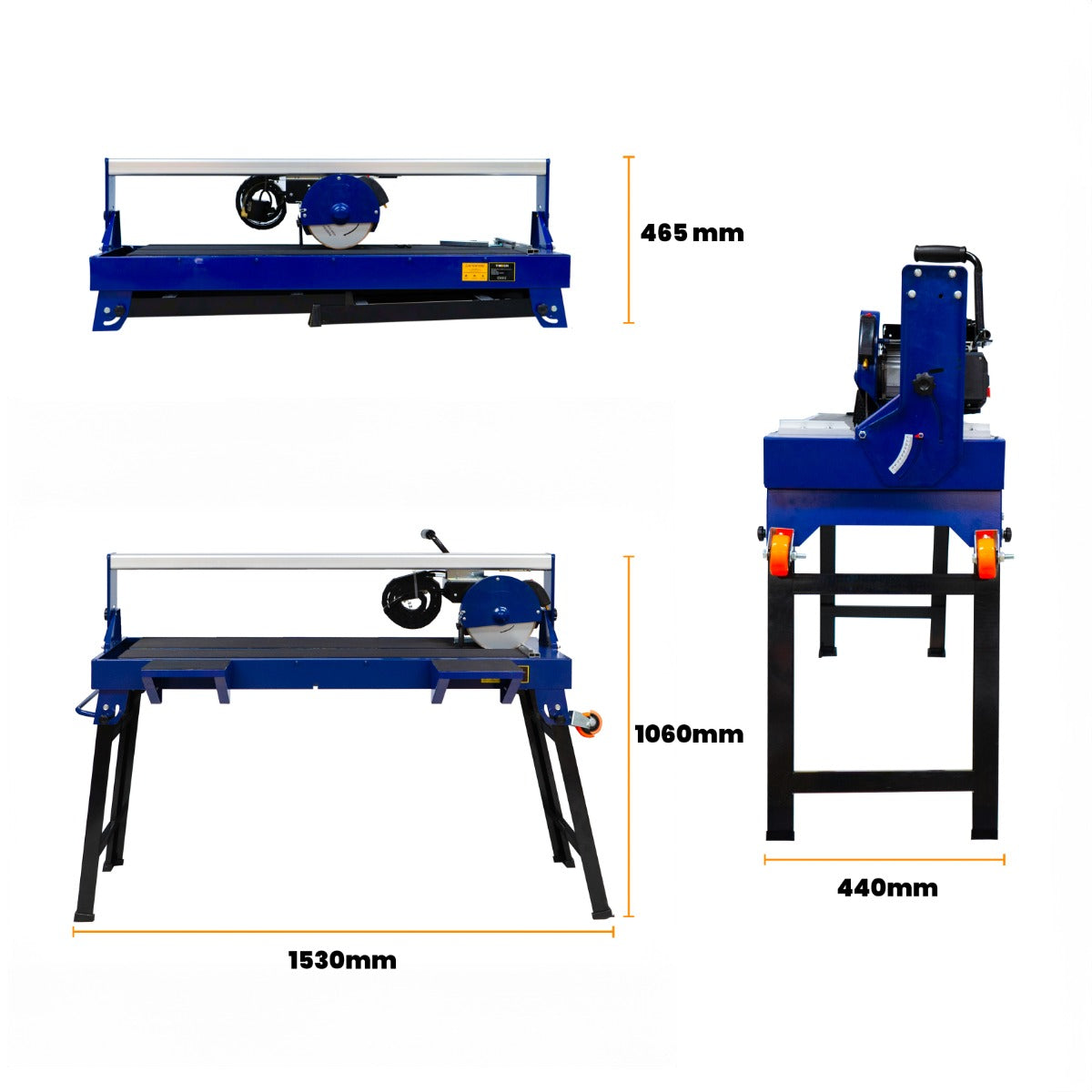 Tagliapiastrelle ad acqua T-mech da 920mm, struttura blu robusta, motore potente, piano di lavoro ampio e supporto stabile per tagli precisi