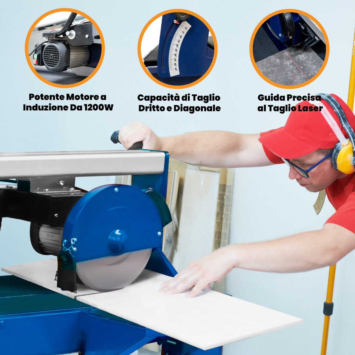 Tagliapiastrelle ad acqua T-mech da 920mm con motore potente, lama affilata e guida laser per tagli precisi su piastrelle e materiali duri