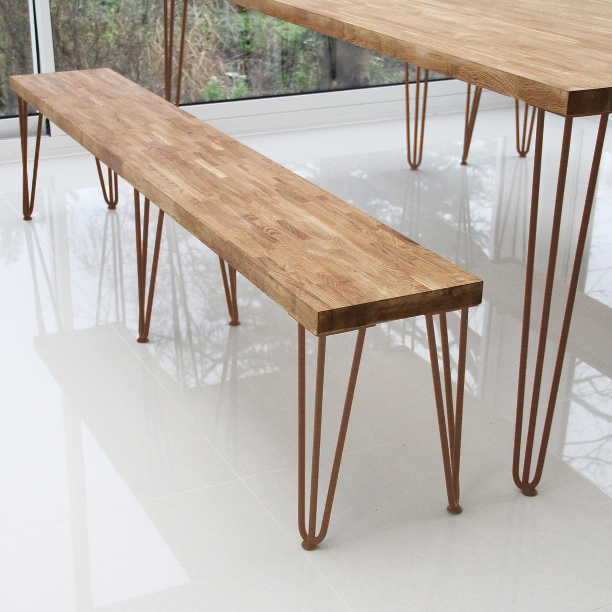 4 Gambe da Tavolo a Forcina 71cm - 2 Rebbi - 12mm - Rame Antico