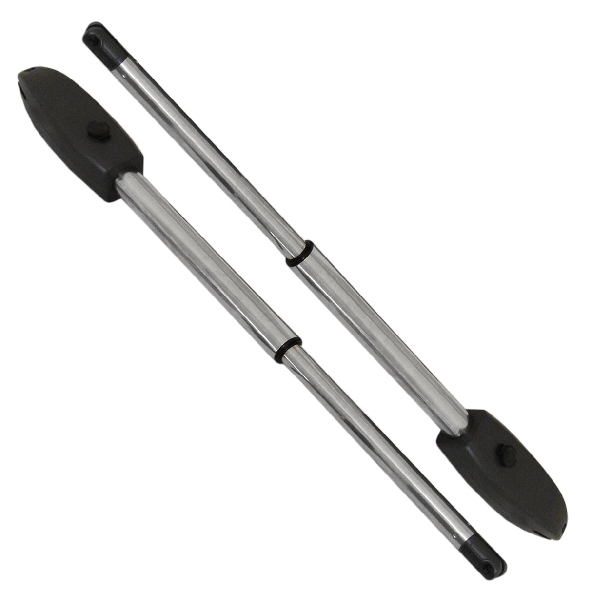 Set apri cancello battente con aste in acciaio inox e maniglie nere, design robusto e funzionale per aperture sicure e facili