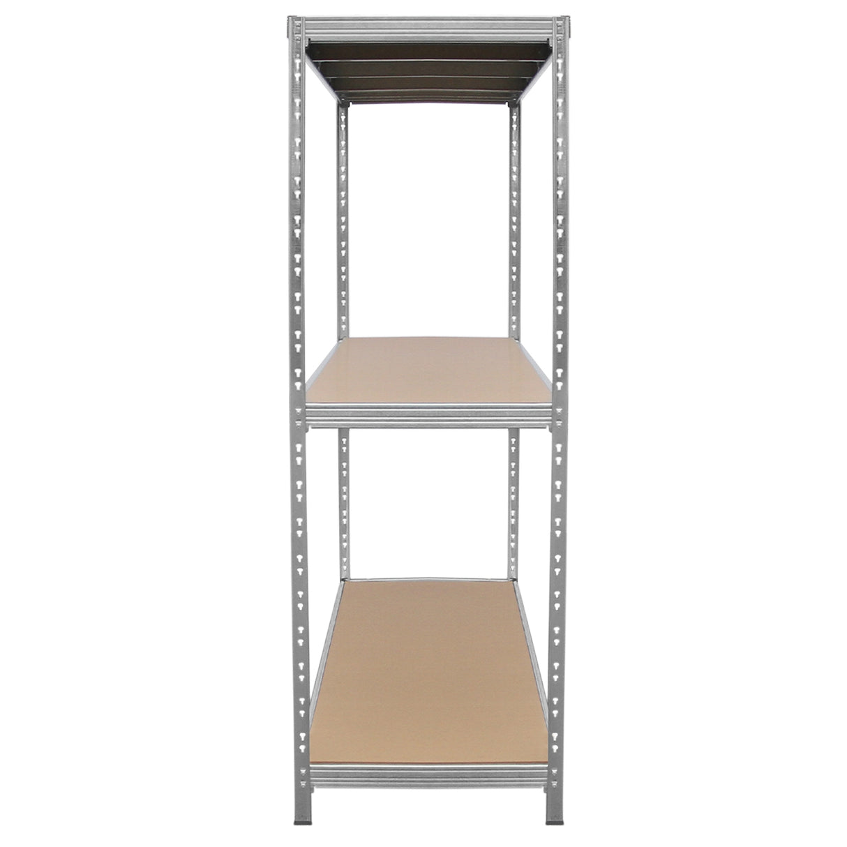 Scaffale HD Rax per uso pesante, struttura metallica grigia, tre ripiani in MDF beige, design robusto e funzionale per stoccaggio