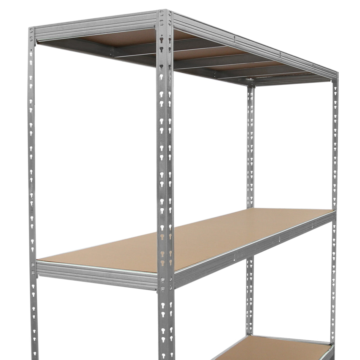 Scaffale HD Rax per uso pesante, struttura metallica grigia con ripiani in MDF beige, design robusto e resistente per carichi elevati