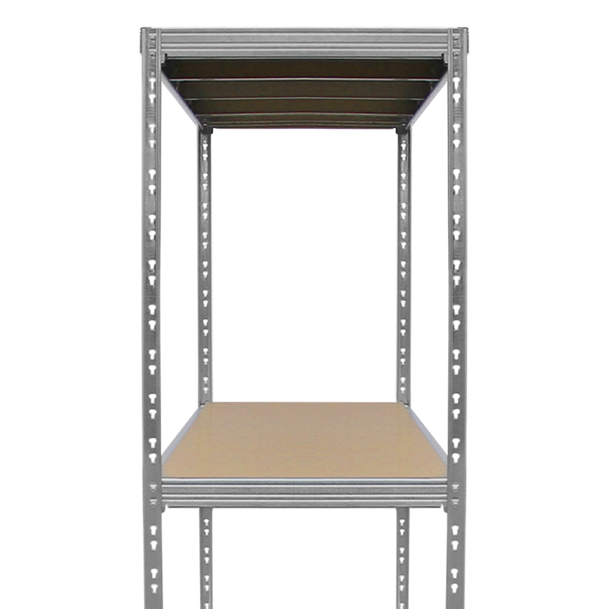 Scaffale HD Rax per uso pesante, struttura metallica grigia, ripiani in legno chiaro, design robusto e funzionale per stoccaggio efficiente