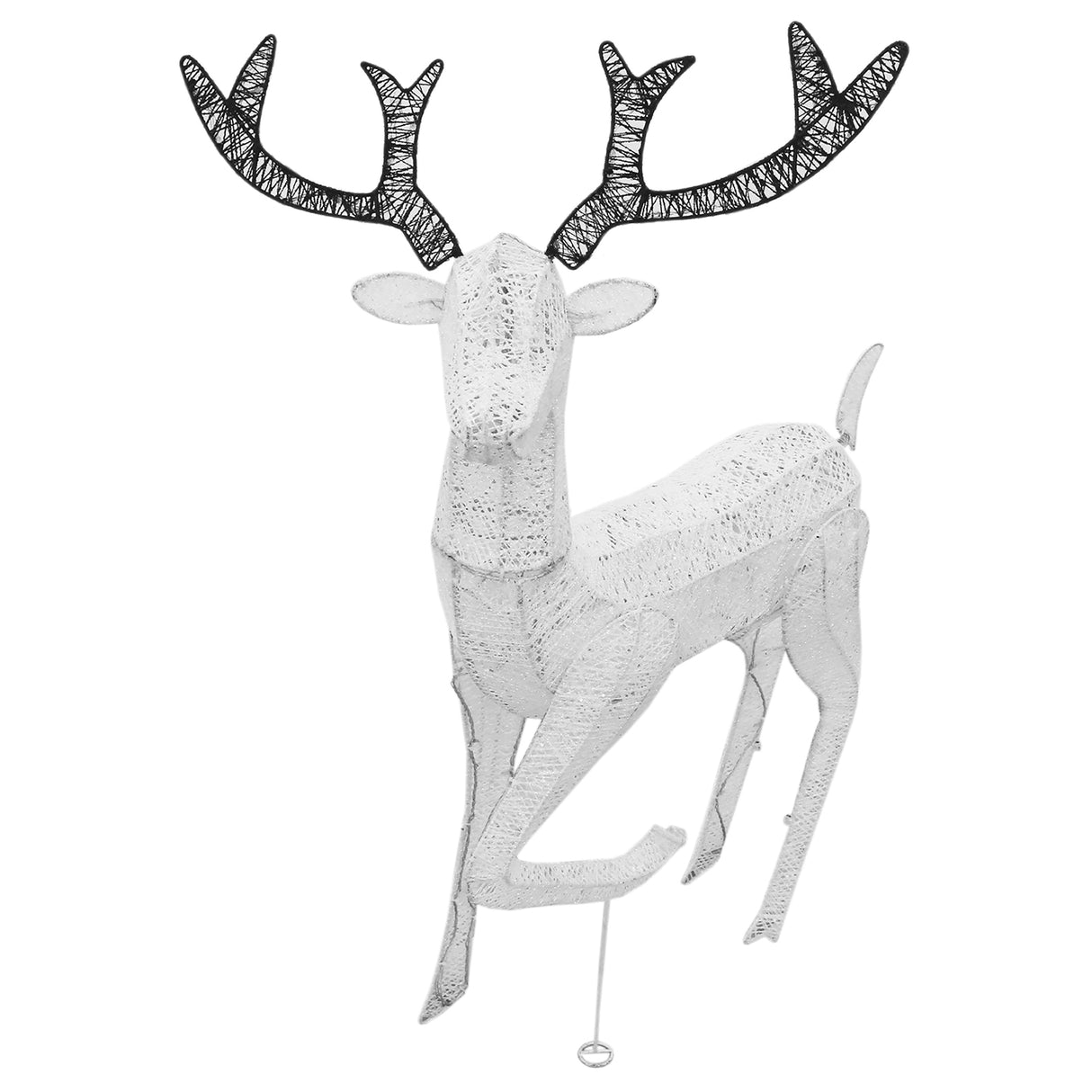 Renna di Natale luminosa maschio, bianca con corna nere, realizzata in materiale intrecciato, elegante e festosa per decorazioni natalizie