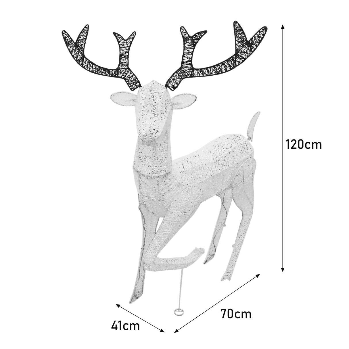 Renna di Natale luminosa maschio, bianca, con corna nere decorative, alta 120 cm, elegante e festosa per decorazioni natalizie
