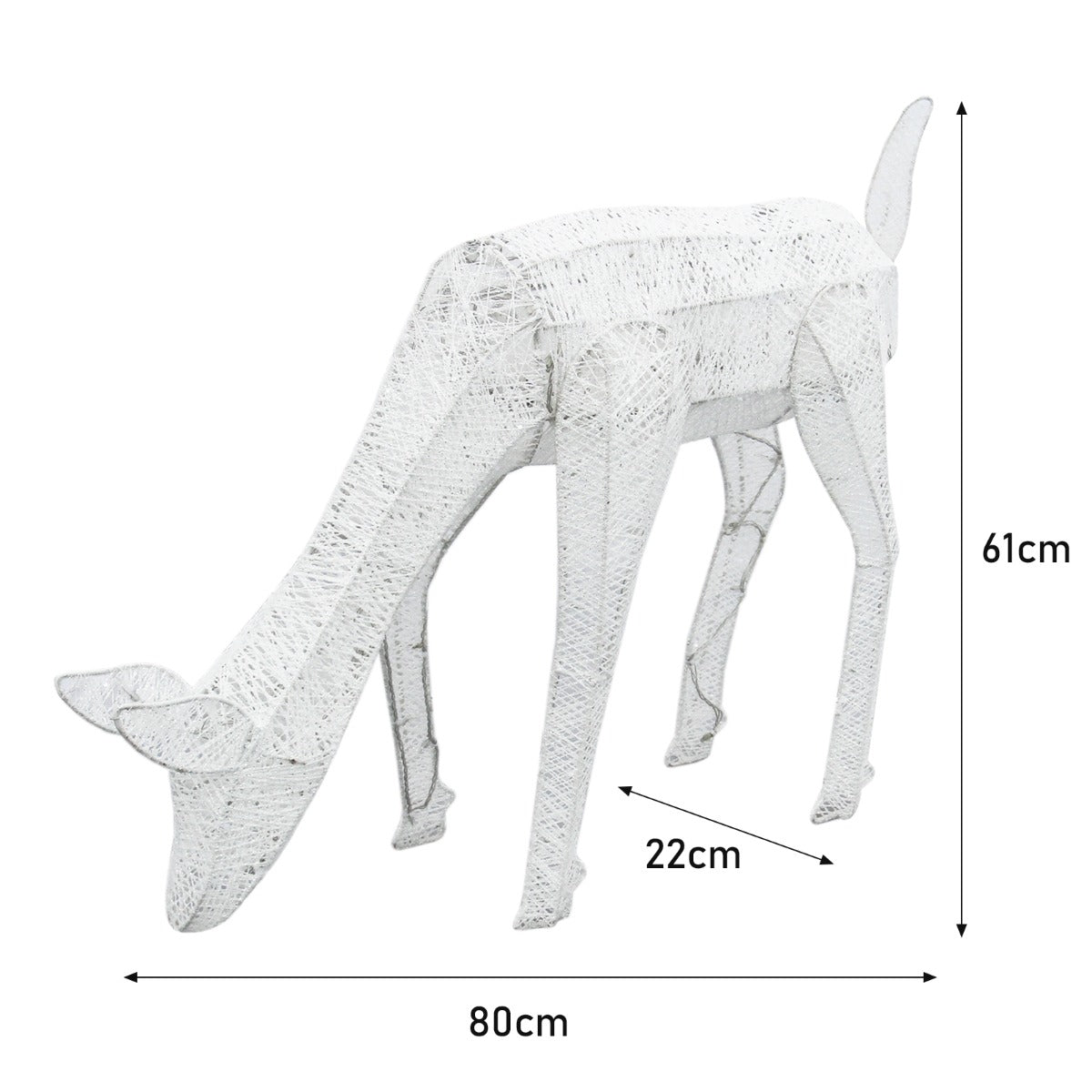 Renne di Natale luminose maschio e femmina in bianco, con struttura intrecciata, altezza 61 cm e lunghezza 80 cm, ideale per decorazioni festive
