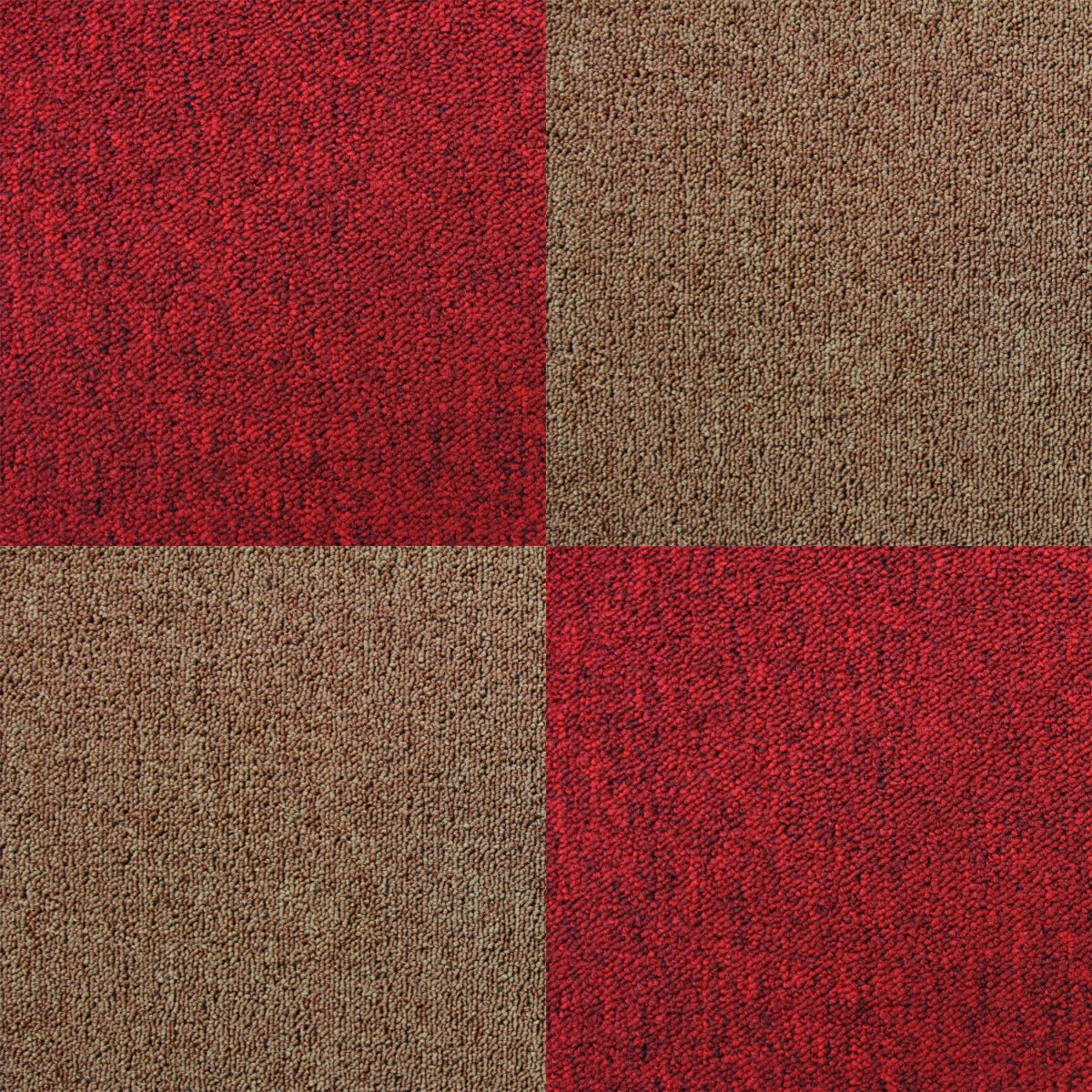 40 Mattonelle di Moquette 10mq in Sabbia & Rosso Scarlatto