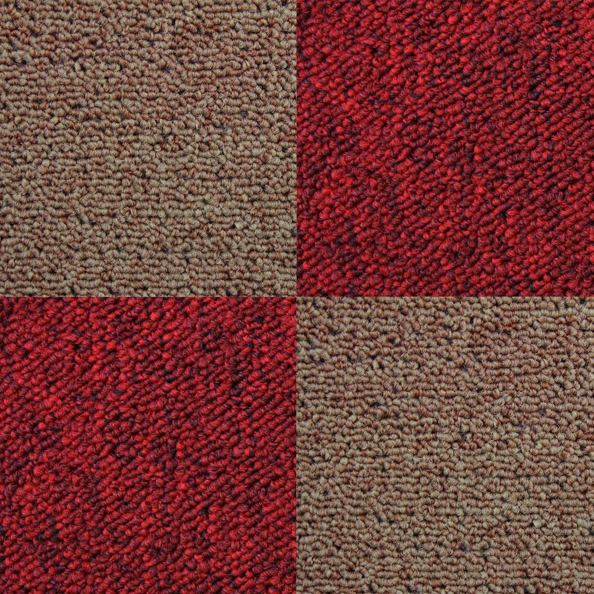 40 Mattonelle di Moquette 10mq in Sabbia & Rosso Scarlatto