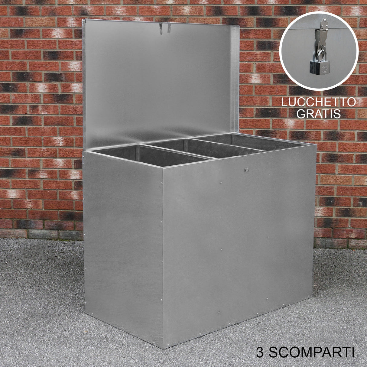 Contenitore per Mangimi Galvanizzato - 3 Scomparti