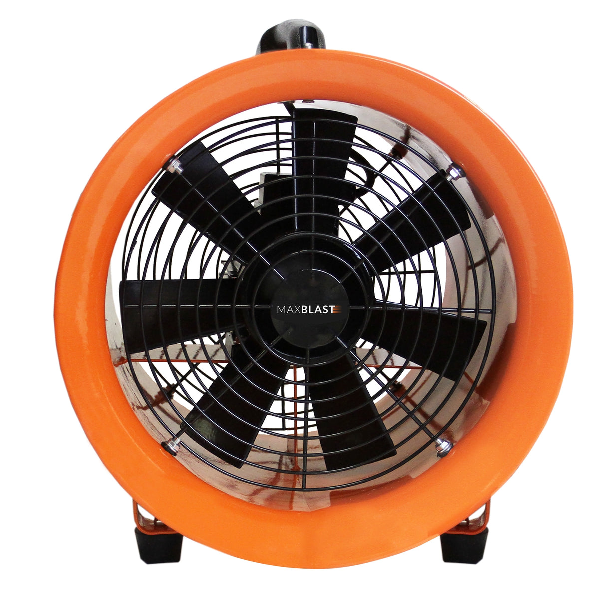Ventola di aspirazione arancione con griglia nera, diametro 300mm, design robusto e struttura resistente per uso industriale