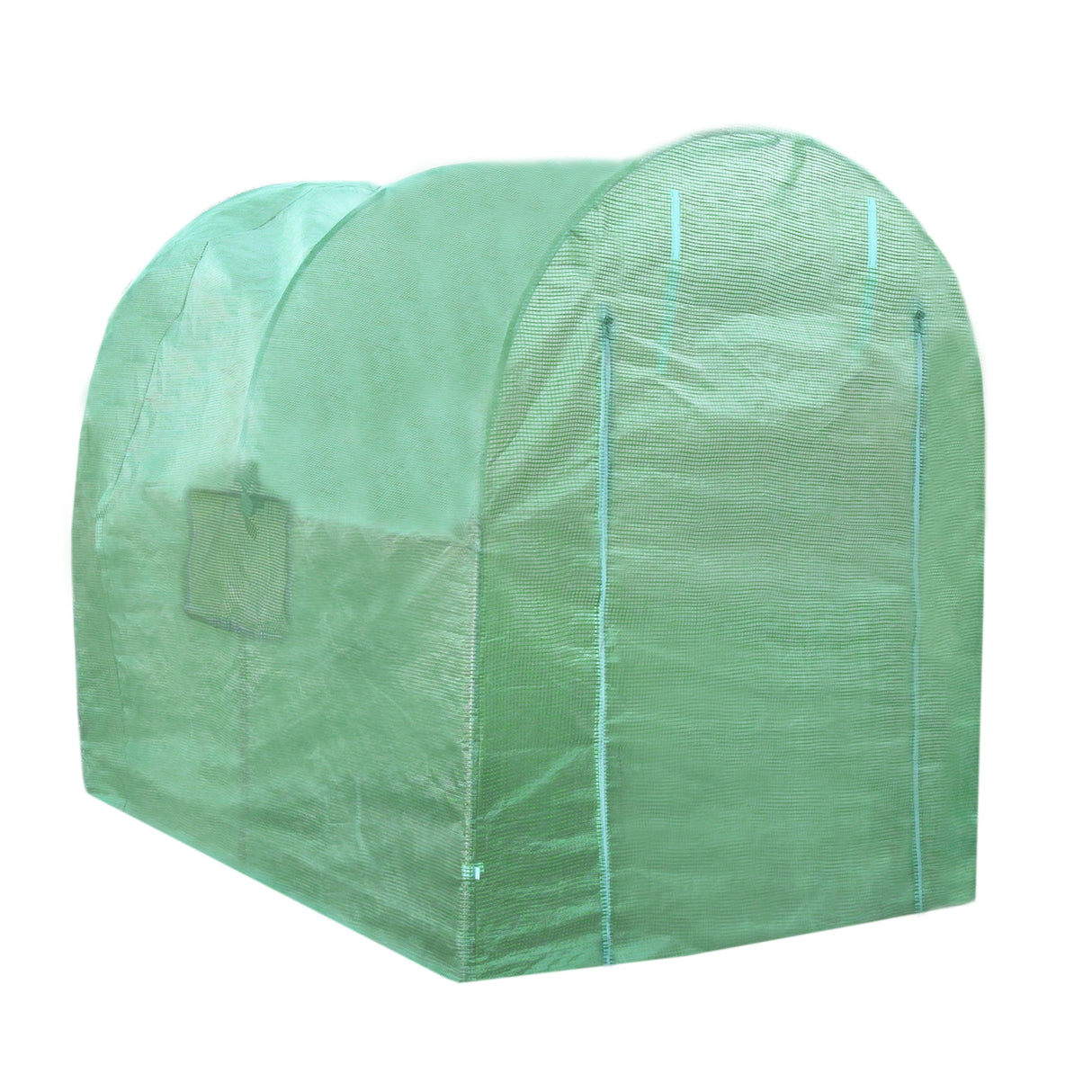 Serra da giardino a tunnel verde, realizzata in materiale resistente, con struttura arcuata e rete per la ventilazione, dimensioni 2.5m x 2m