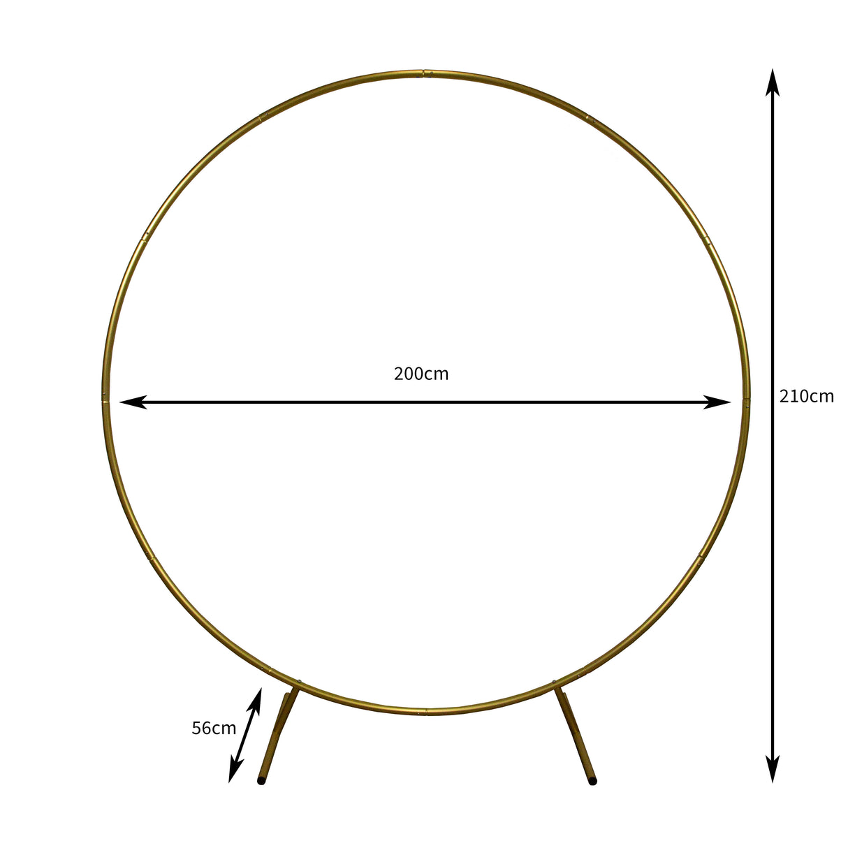 Arco decorativo dorato per matrimoni, con struttura circolare di 200 cm di diametro e altezza di 210 cm, elegante e resistente