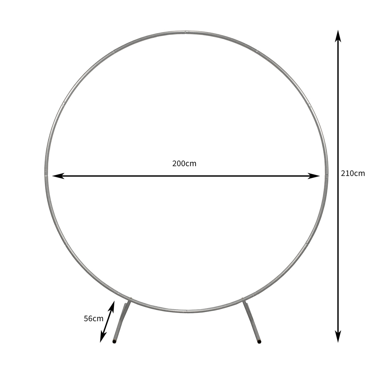 Arco decorativo per matrimoni in argento, forma circolare, dimensioni 200 cm di diametro e 210 cm di altezza, con supporto stabile