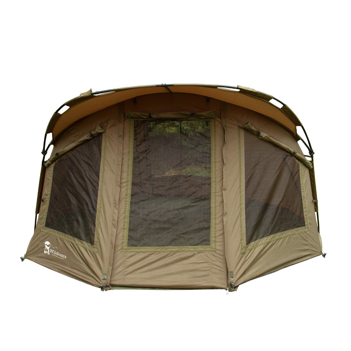 Tenda bivvy da pesca per 2 persone, 3x3 m, colore verde oliva, con pareti in rete per ventilazione e accesso alla vista esterna