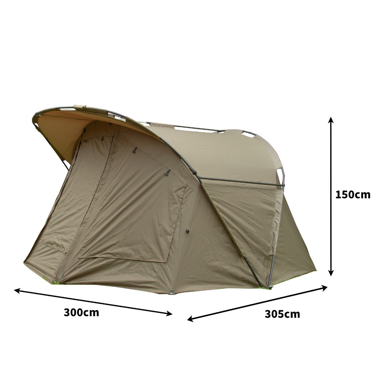 Tenda bivvy da pesca per 2 persone, colore verde oliva, dimensioni 3x3 m, struttura resistente e design aerodinamico per la protezione dagli agenti atmosferici