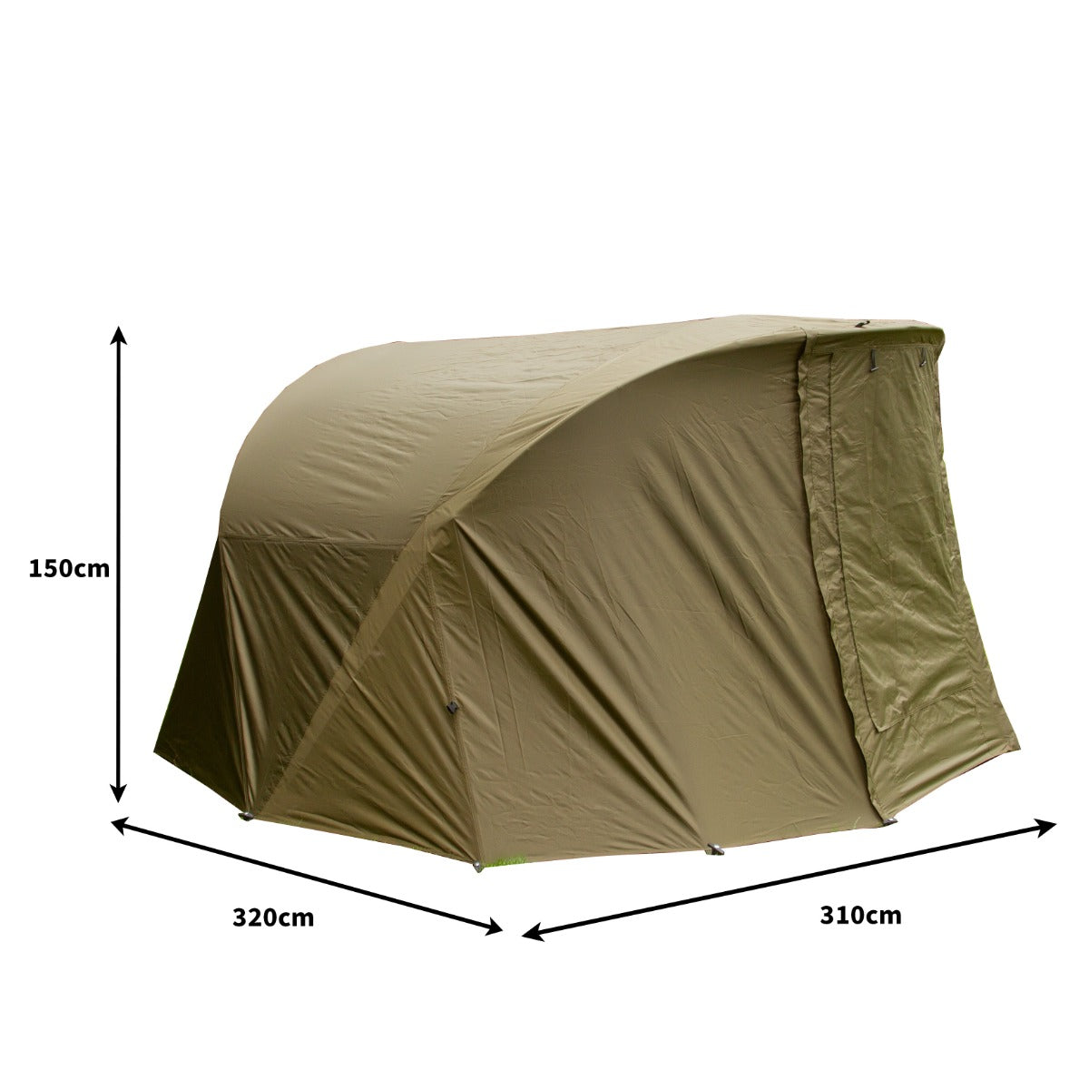 Tenda bivvy da pesca verde oliva per 2 persone, dimensioni 3x3 m, con involucro esterno resistente e design aerodinamico