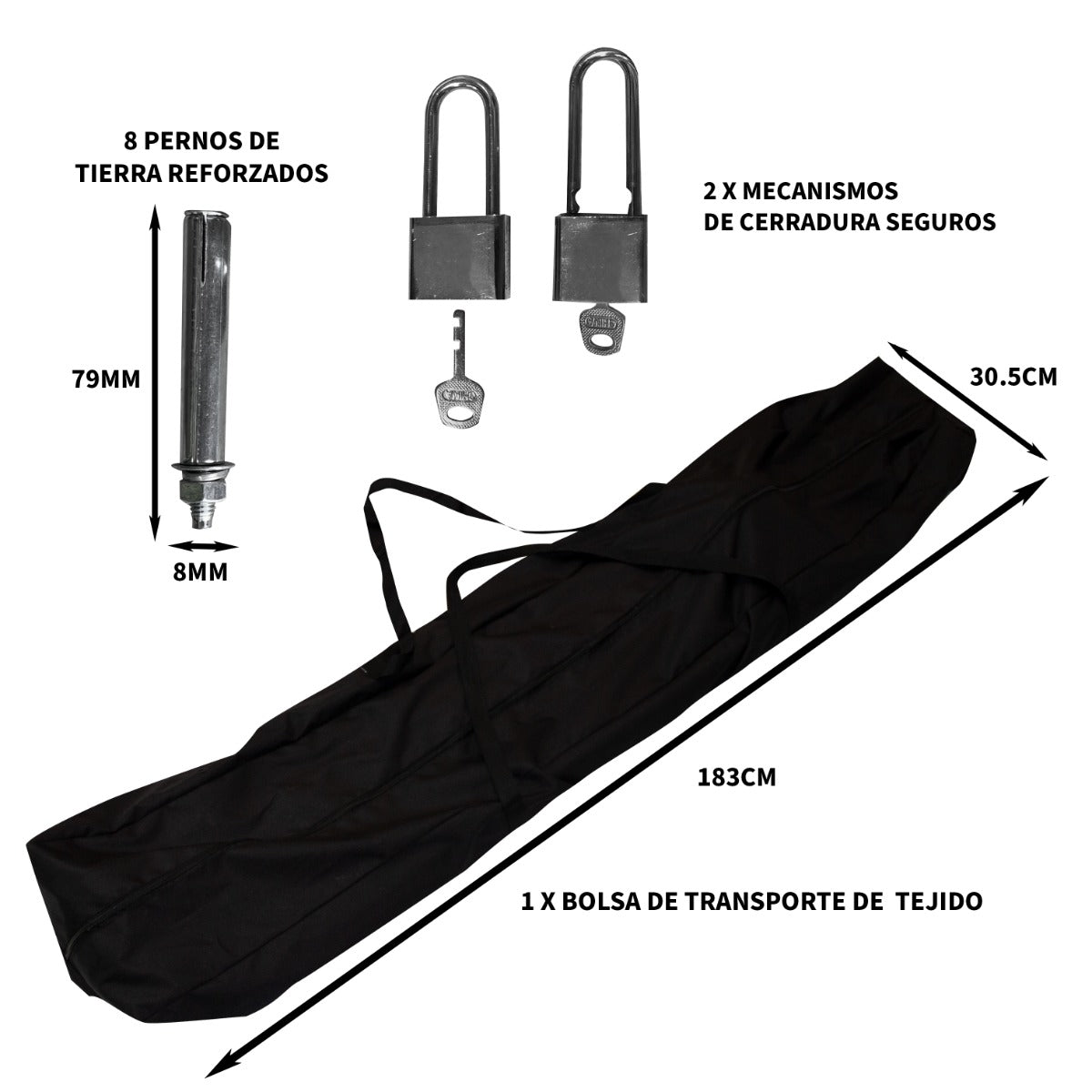 Tenda per motociclette in tessuto nero, con 8 perni di ancoraggio, 2 serrature metalliche e borsa di trasporto inclusa, dimensioni 183 cm