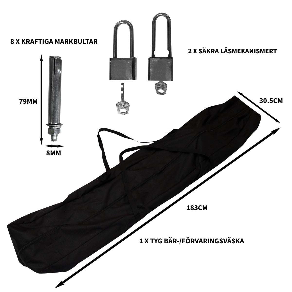 Tenda per motociclette larga, in tessuto nero resistente, con accessori inclusi: paletti, lucchetti e borsa per il trasporto