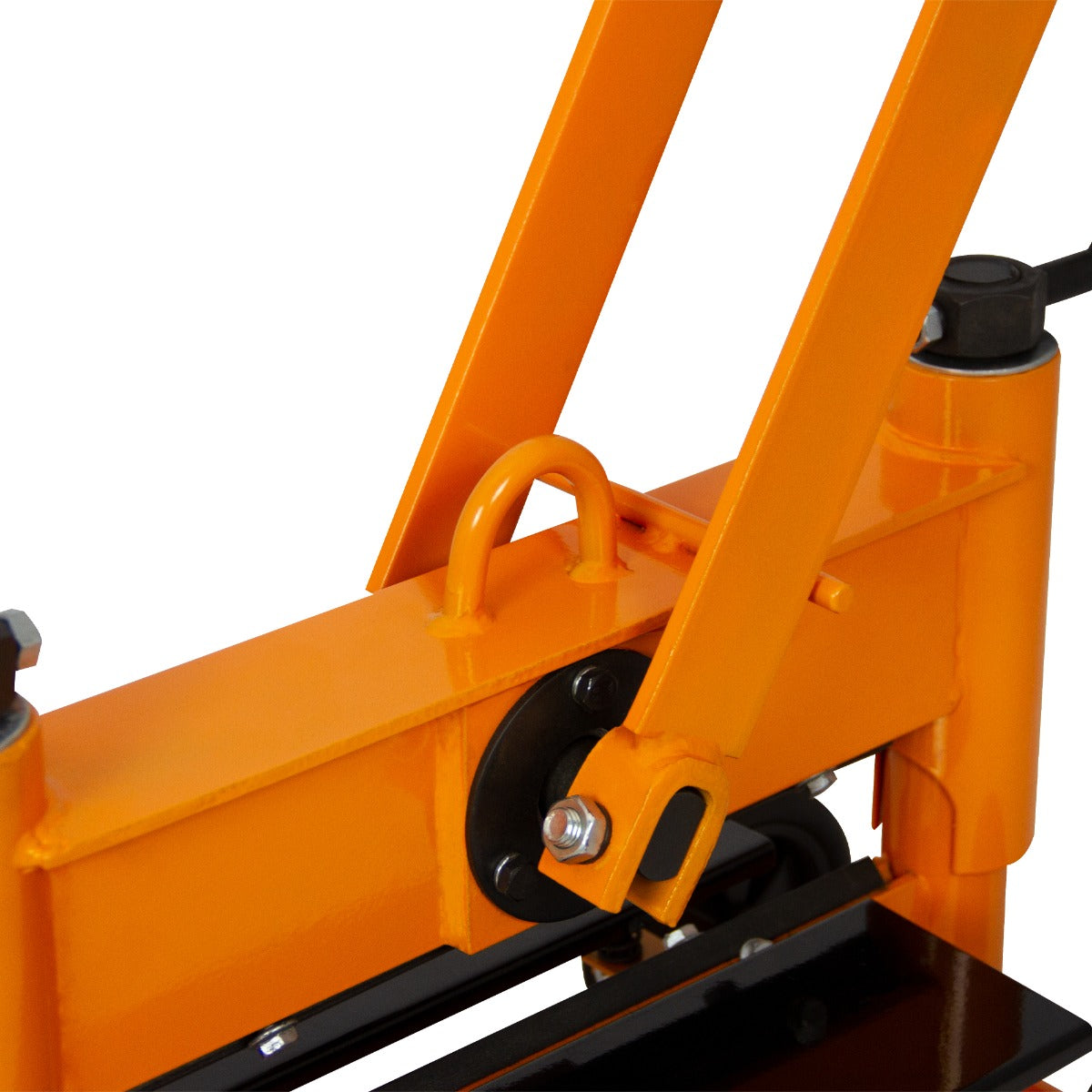 Taglia mattoni T-Mech 330mm con struttura robusta, braccio arancione, ruota nera e dettagli metallici per un taglio preciso